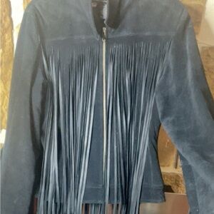 Fringe Suede Jacket - Black